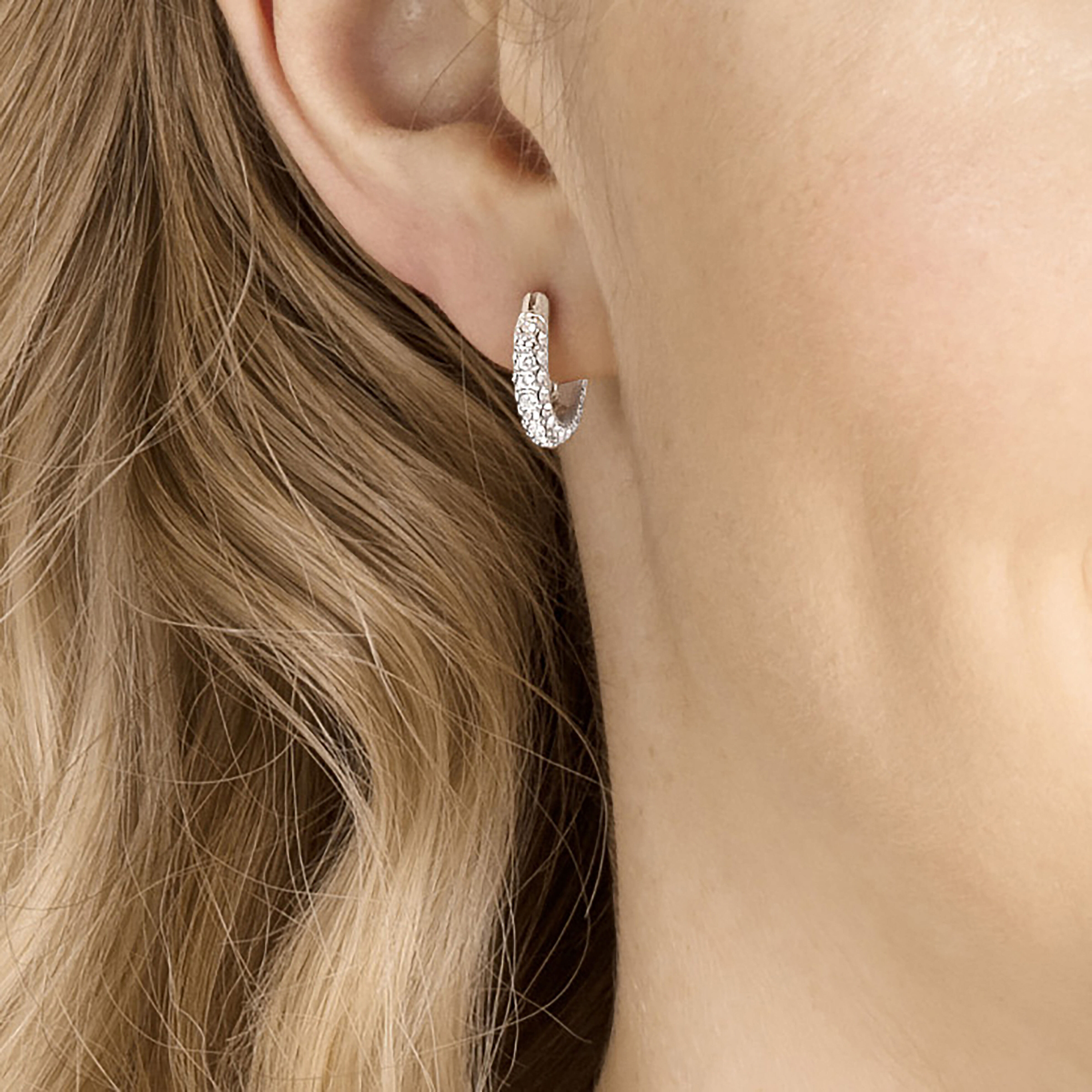 Buy Swarovski Stone hoop earrings Pav Small White Rhodium plated