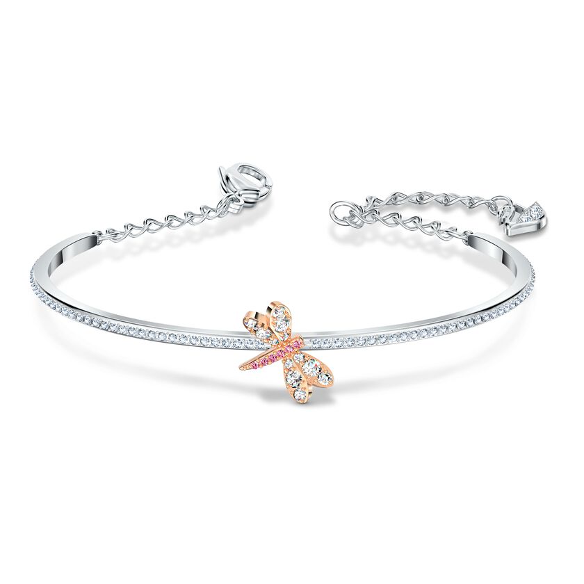 Eternal Flower Bangle, Pink, Rose-gold tone plated