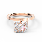 Dazzling Swan Ring, Pink, Rose-gold tone plated