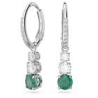 swarovski attract trilogy drop earrings round cut green rhodium plated