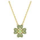 Idyllia pendant, Clover, Green, Gold-tone plated