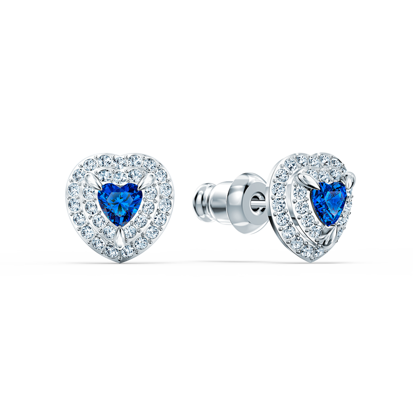 swarovski one stud earrings  heart  blue  rhodium plated
