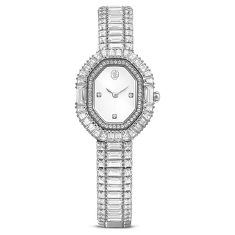 swarovski matrix octagon watch  baguette cut  metal bracelet  silver tone  stainless steel