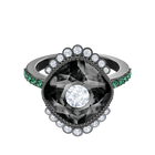 Black Baroque Motif Ring, Multi-colored, Ruthenium plated