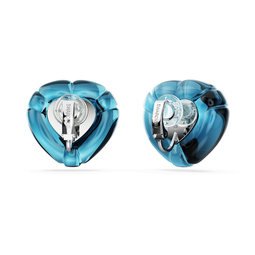 swarovski dulcis clip earrings  heart cut  pav   heart  blue  rhodium plated