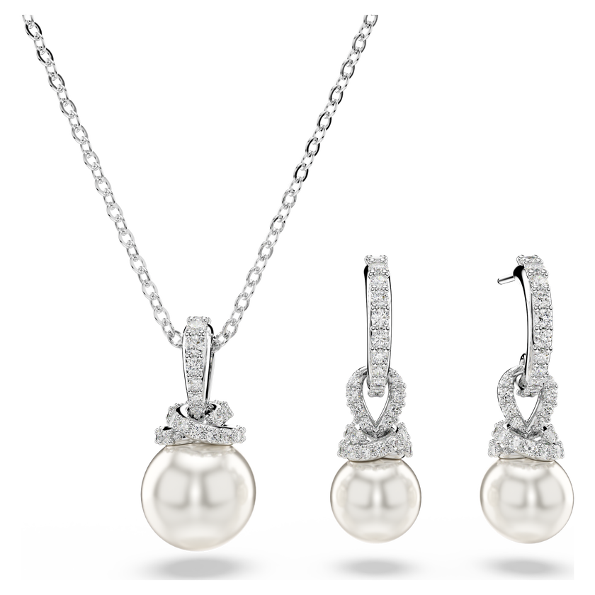 swarovski originally set  pav   crystal pearl  white  rhodium plated