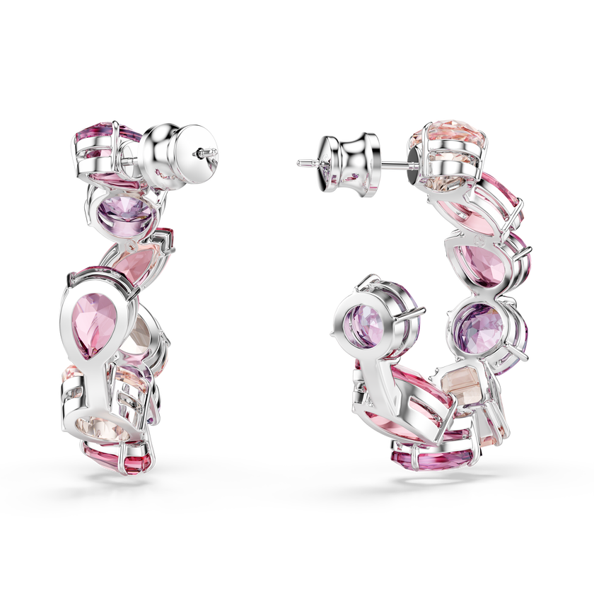 swarovski gema hoop earrings  pink  rhodium plated