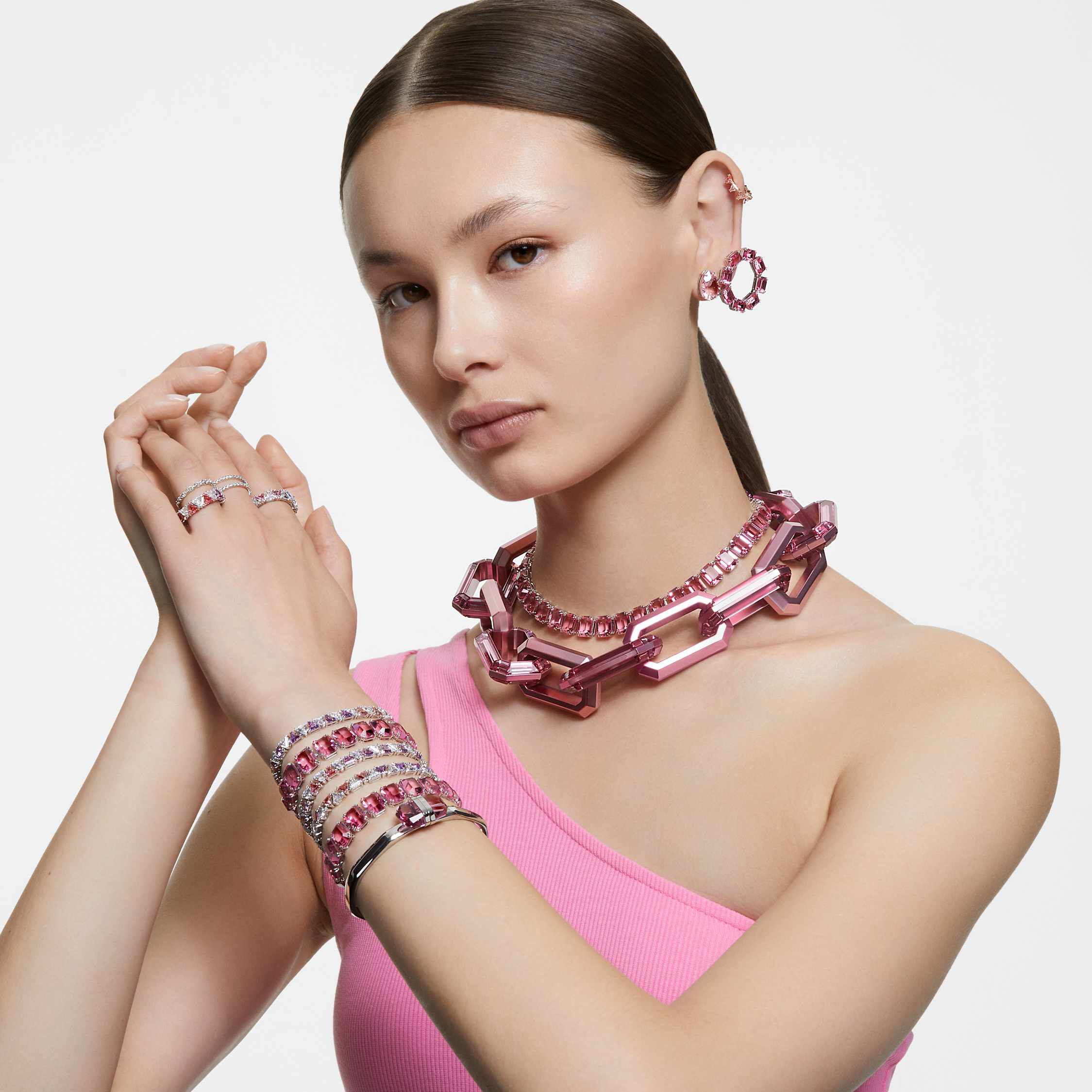 swarovski lucent bangle  magnetic  pink  stainless steel