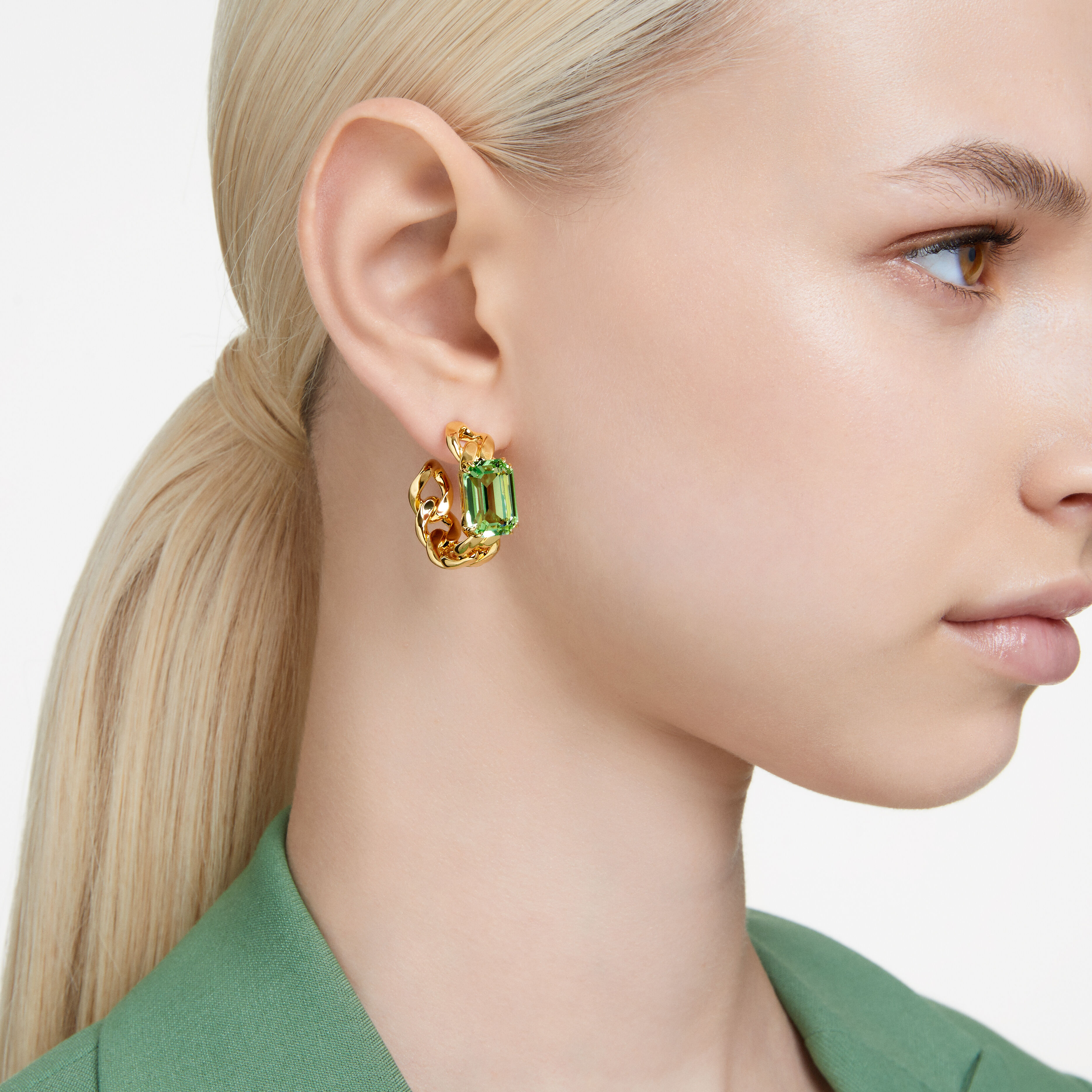 Buy Swarovski Millenia hoop earrings Octagon cut Green Gold