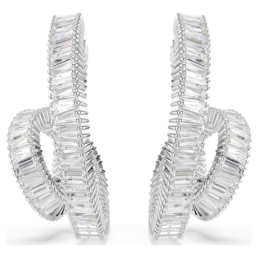 swarovski matrix hoop earrings  baguette cut  ribbon  white  rhodium plated