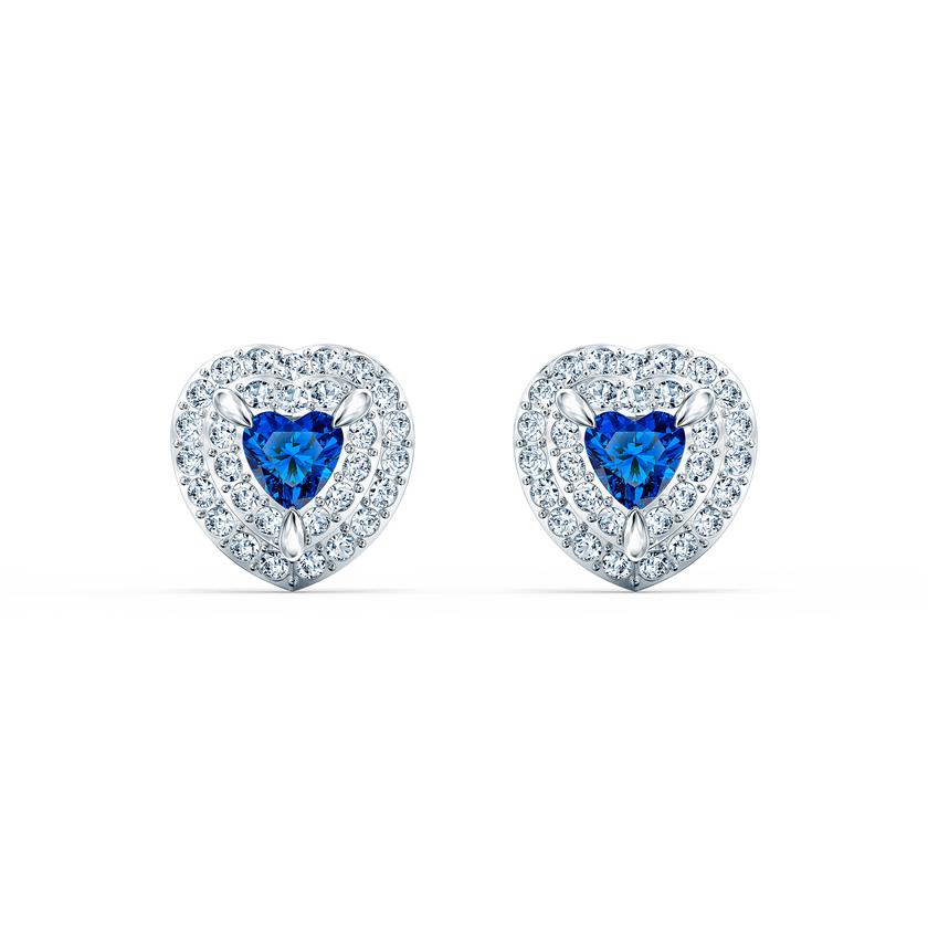 swarovski one stud earrings  heart  blue  rhodium plated