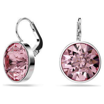 swarovski bella drop earrings  round cut  pink  rhodium plated
