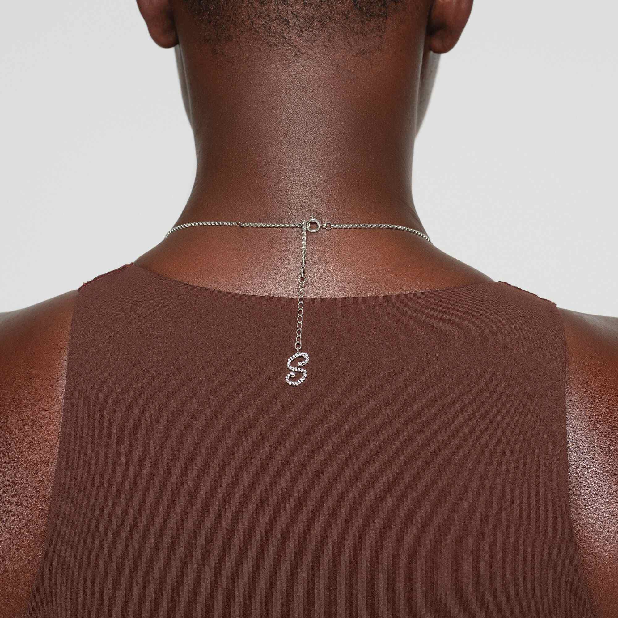 swarovski x skims body chain  octagon cut  box chain  x shape  white  stainless steel