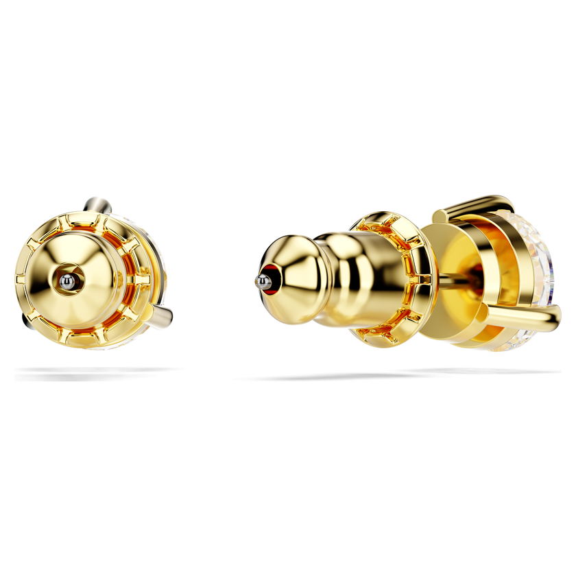 swarovski solitaire stud earrings  round cut  white  18k gold finish
