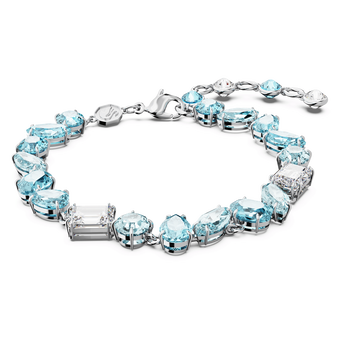 Gema bracelet, Mixed cuts, Blue, Rhodium plated swarovski gema bracelet  mixed cuts  blue  rhodium plated