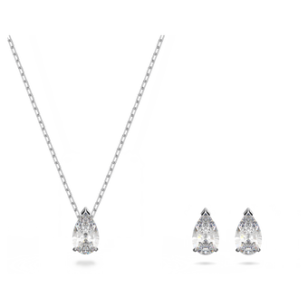 swarovski attract set  pear cut  white  rhodium plated