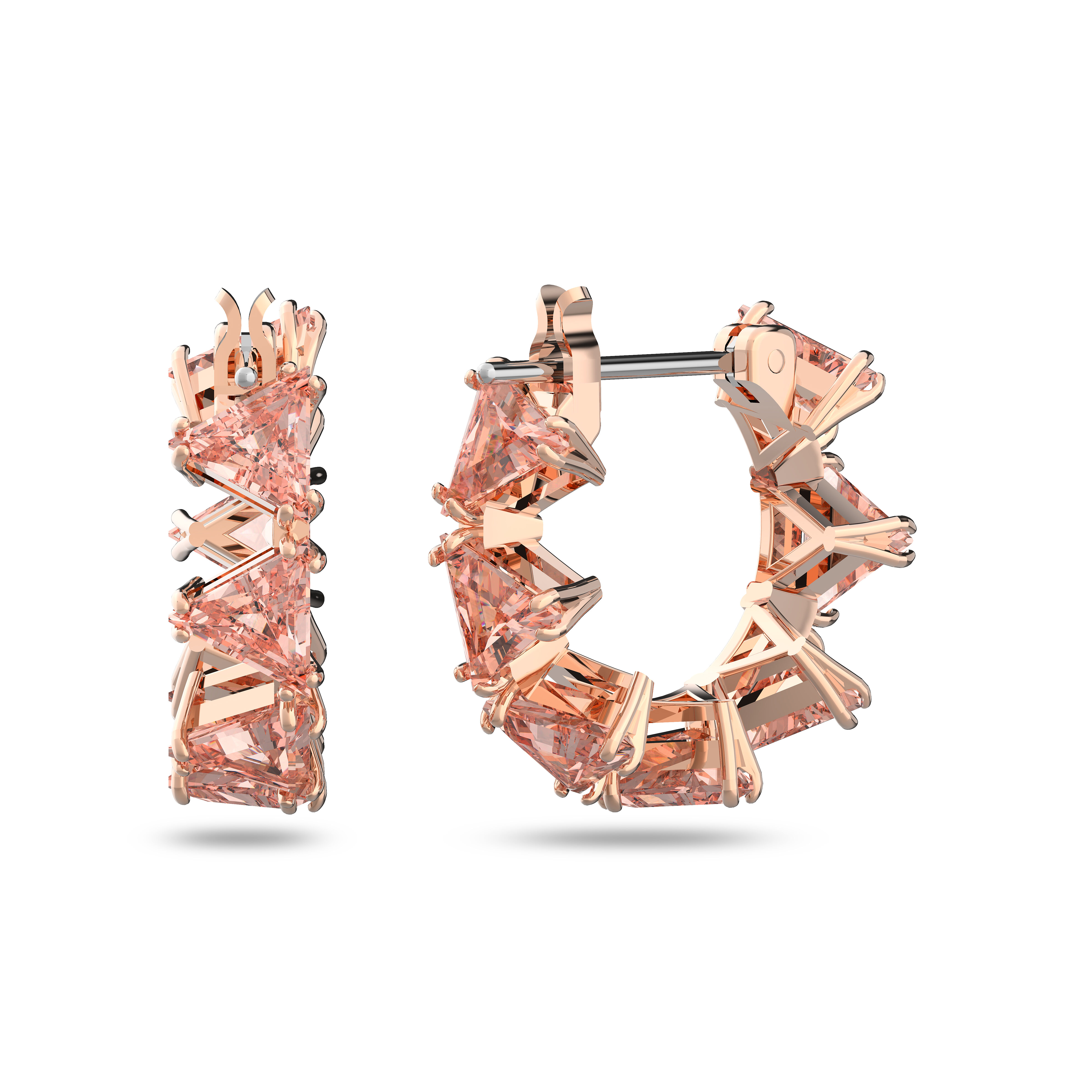 swarovski ortyx hoop earrings  triangle cut  small  pink  rose gold tone plated