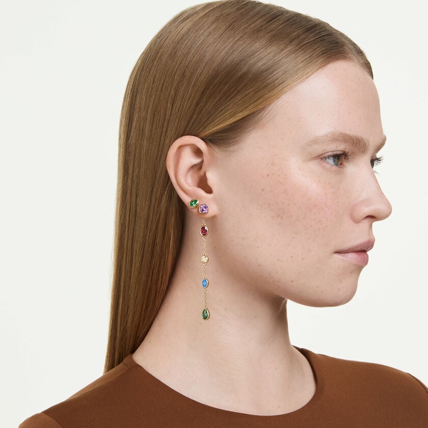 swarovski imber drop earrings  mixed cuts  multicolored  18k gold finish