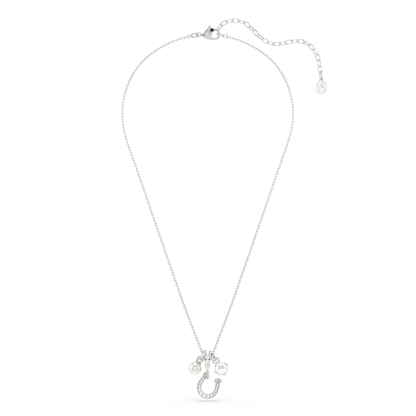 swarovski symbolica pendant  crystal pearl  round cut  pav   horse shoe  white  rhodium plated