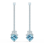 Sparkling Linear Pierced Earrings, Aqua, Rhodium plated