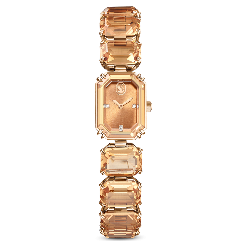 swarovski watch  octagon cut bracelet  brown  champagne gold tone finish