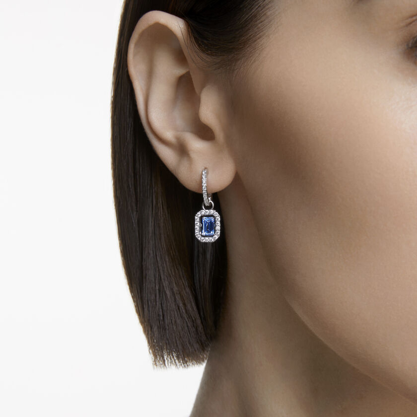 Millenia earrings, Octagon cut Swarovski Zirconia, Blue, Rhodium plated