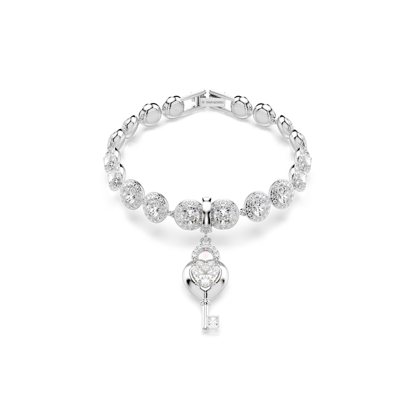 swarovski idyllia charm  mixed cuts  heart with key  white  rhodium plated