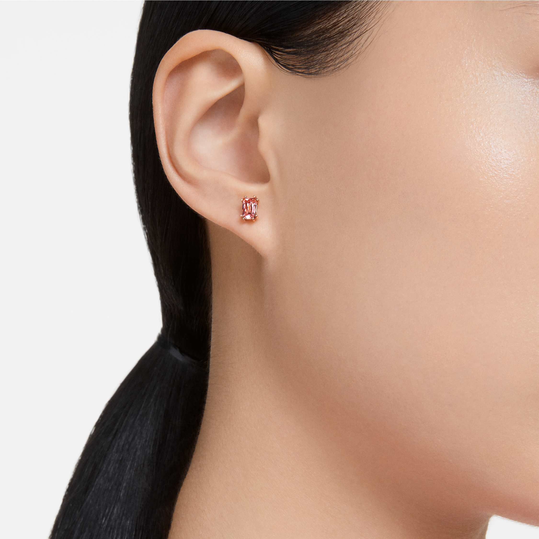 Chroma stud earrings Cushion cut Pink Rose gold tone plated