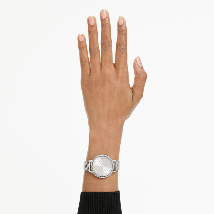 swarovski clarica watch  swiss made  metal bracelet  silver tone  stainless steel