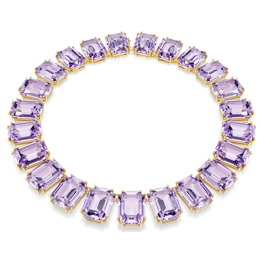 swarovski millenia tennis necklace  oversized crystals  octagon cut  purple  gold tone plated