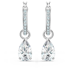 Attract drop earrings, Pear cut, White, Rhodium plated