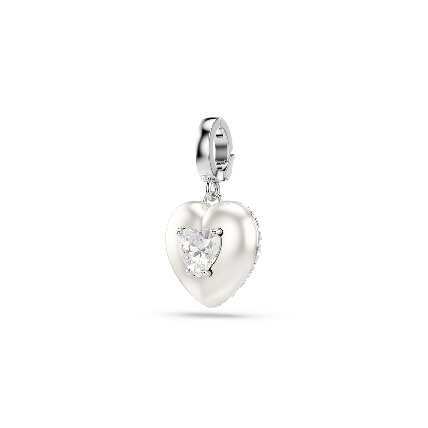 swarovski idyllia charm  mixed cuts  pearl colored coating  heart  white  rhodium plated