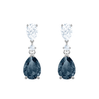 Vintage Pierced Earrings Pear, Blue, Rhodium plating