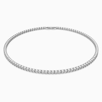 Tennis Deluxe necklace, Round cut, White, Rhodium plated