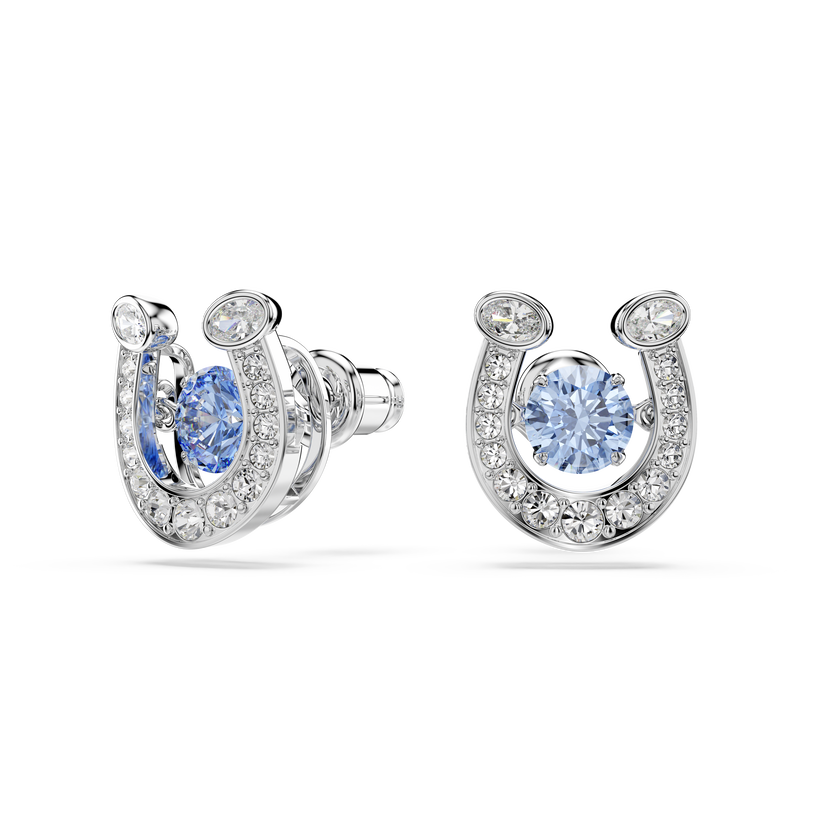swarovski symbolica stud earrings  round cut  pav   horse shoe  blue  rhodium plated