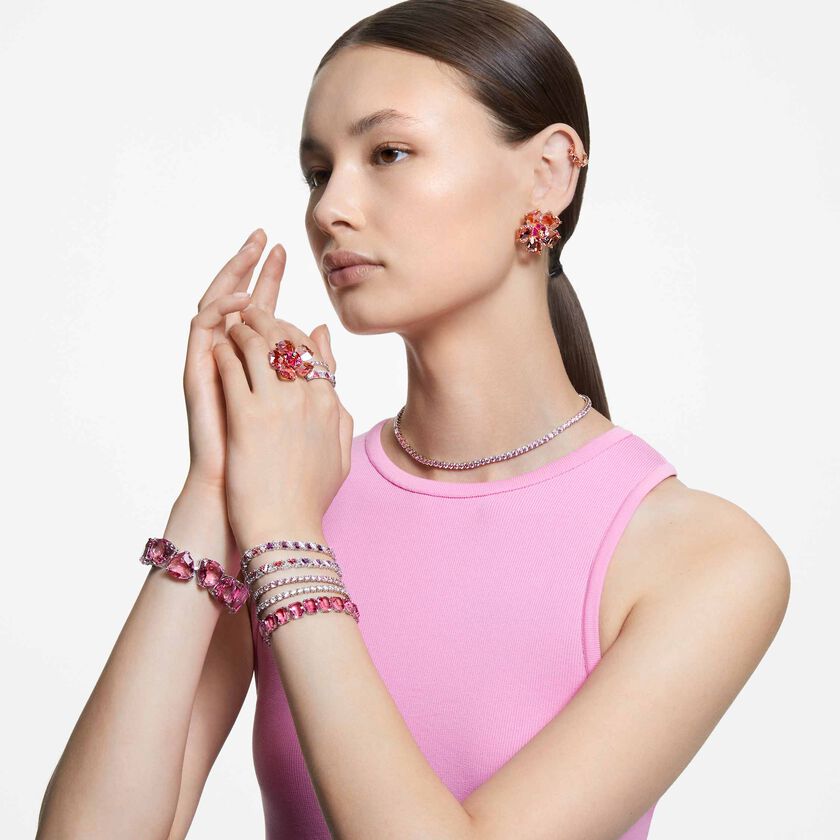 swarovski idyllia cocktail ring  flower  pink  18k gold finish