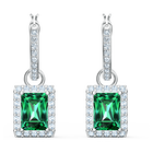 Angelic Rectangular Pierced Earrings, Green, Rhodium plated