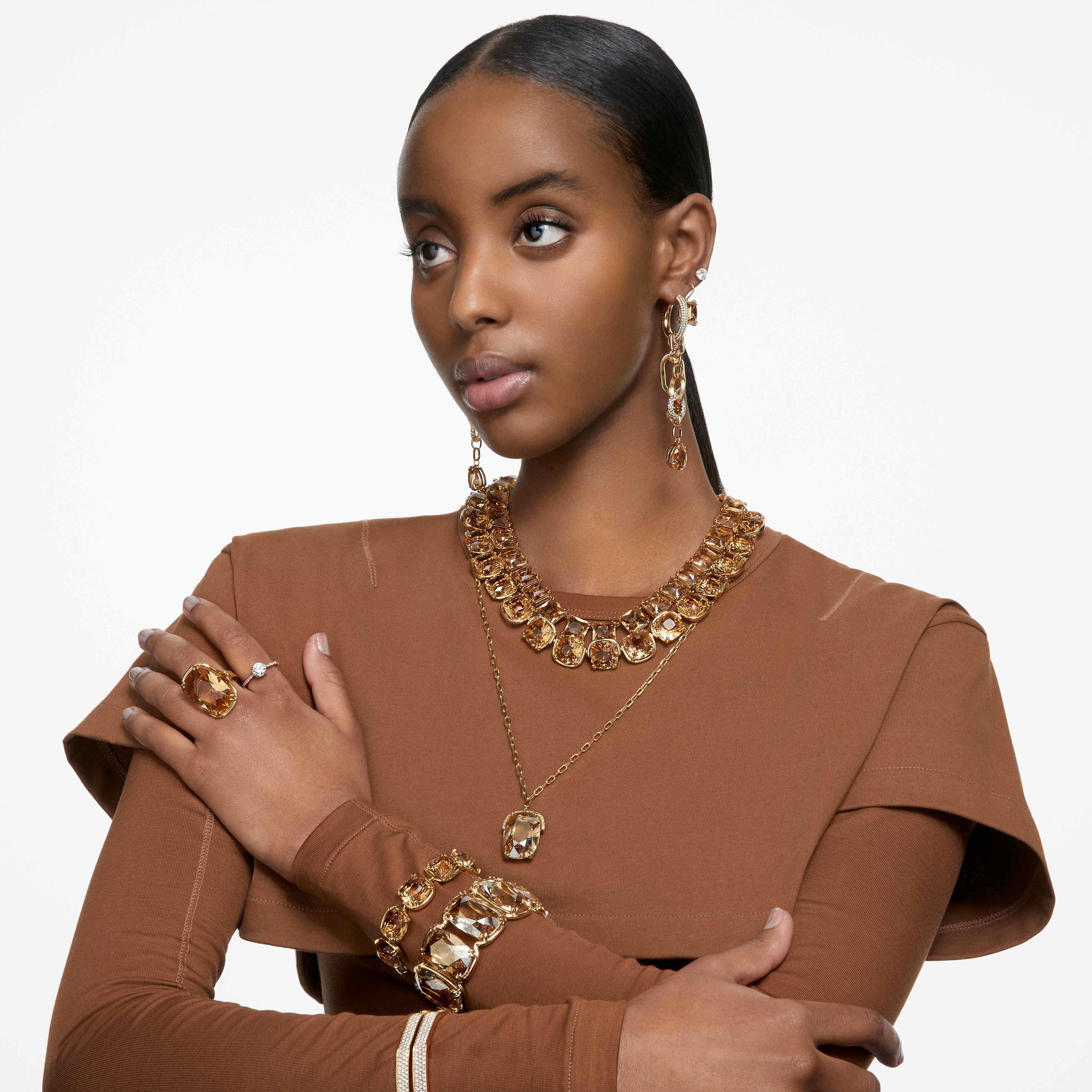 swarovski dextera bangle  octagon shape  white  gold tone plated