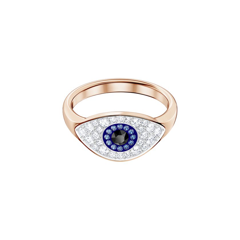 Duo Evil Eye Ring, Multi-Colored, Rose Gold Plating