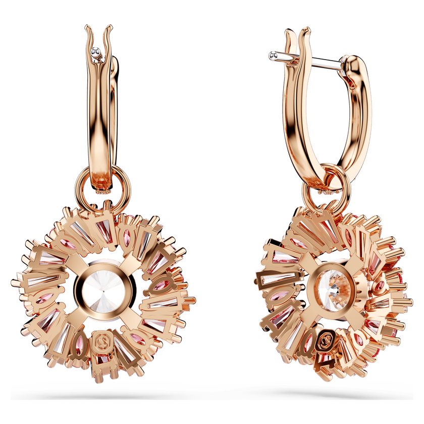 swarovski idyllia drop earrings  mixed cuts  flower  pink  rose gold tone plated