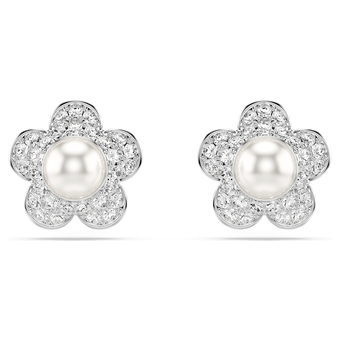 ariana grande x swarovski stud earrings  round cut  flower  white  rhodium plated
