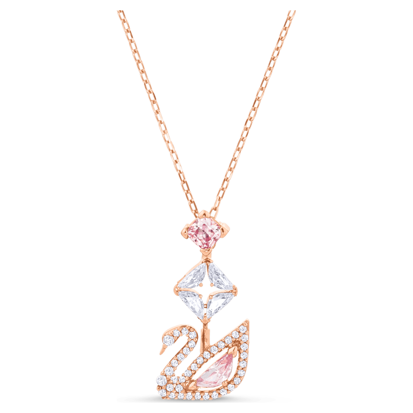 swarovski swan pendant  swan  pink  rose gold tone plated