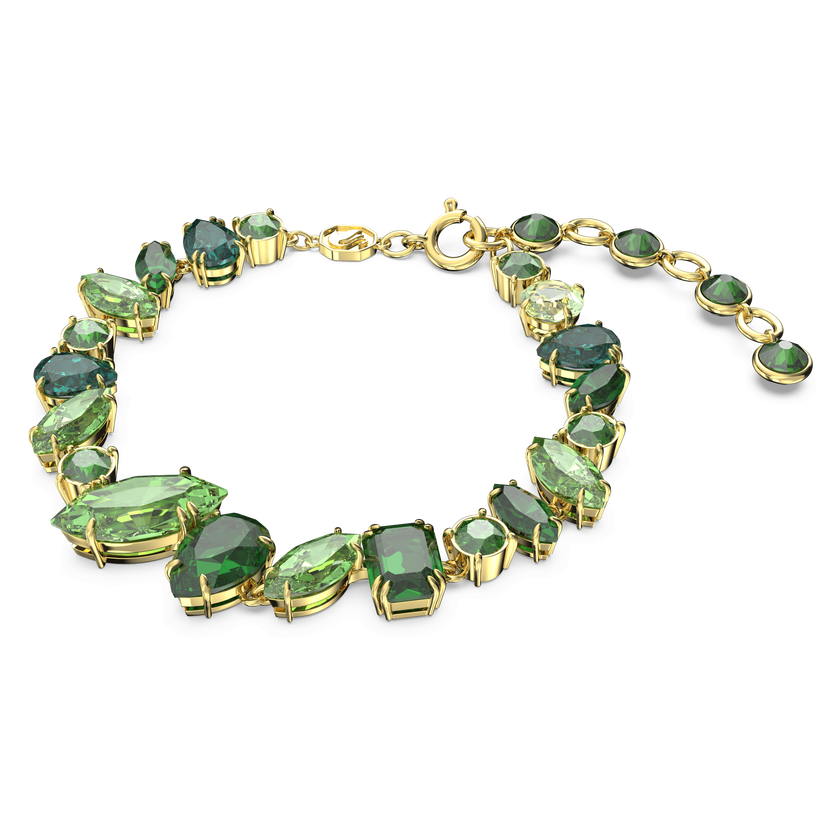 swarovski gema bracelet  mixed cuts  green  gold tone plated