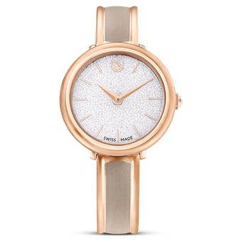 swarovski crystalline bangle watch swiss made metal bracelet beige rose gold tone finish