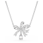 Volta necklace, Bow, Small, White, Rhodium plated