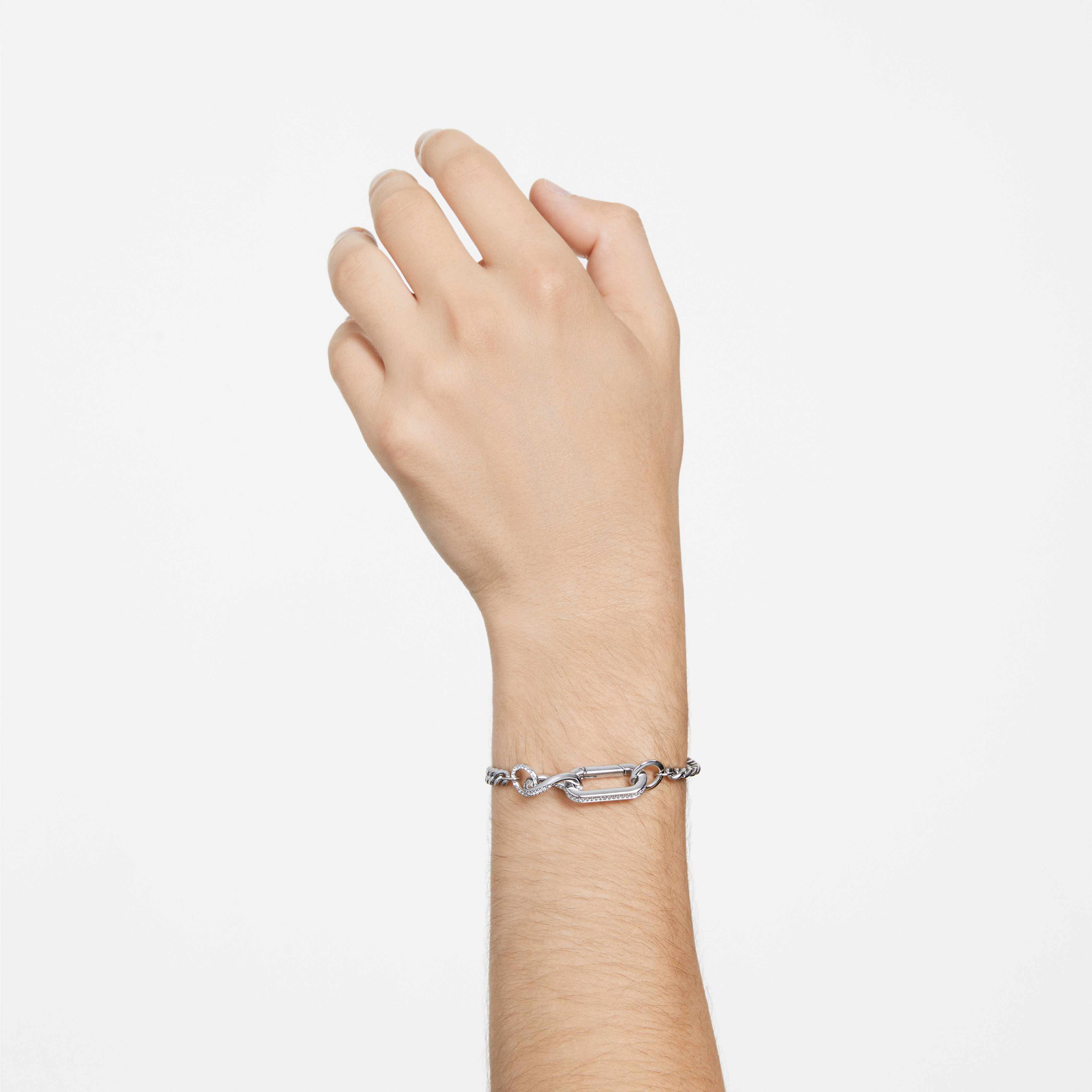 Dextera bracelet, Pavé, Mixed links, White, Rhodium plated, Size S ...