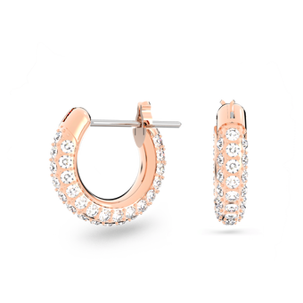 swarovski stone hoop earrings  pav   small  white  rose gold tone plated