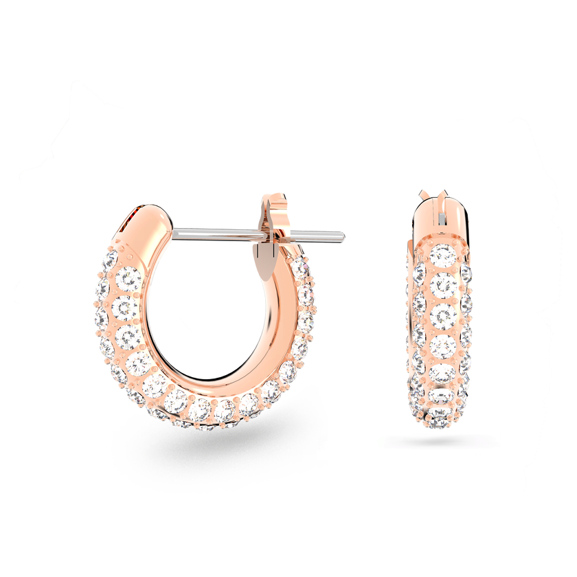 swarovski stone hoop earrings  pav   small  white  rose gold tone plated
