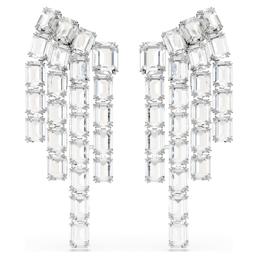swarovski millenia clip earrings  octagon cut  chandelier  white  rhodium plated