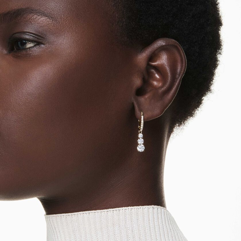 swarovski stilla attract hoop earrings  round cut  white  gold tone plated